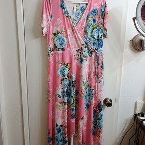 Floral Pink and Blue Wrap Dress